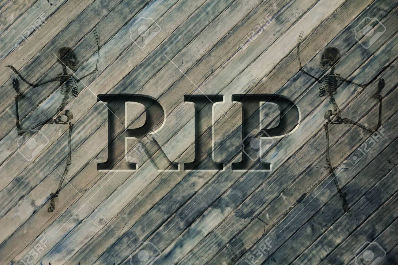 engraved coffin spelling the letters rip with skeletons rest rest in peace letter