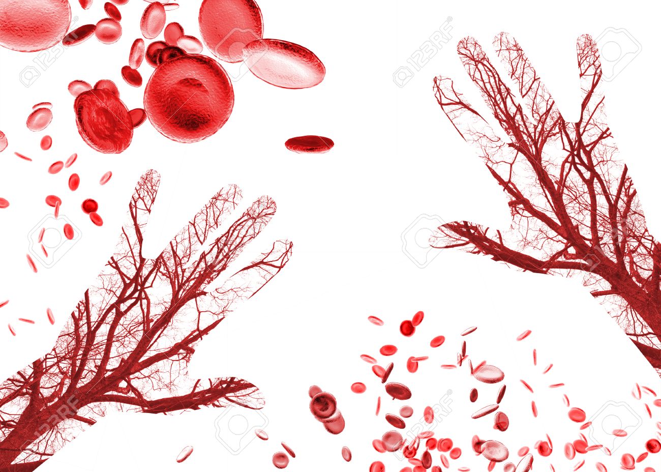 背景に血液細胞を男性の手で人間の血管を閉じる の写真素材 画像素材 Image