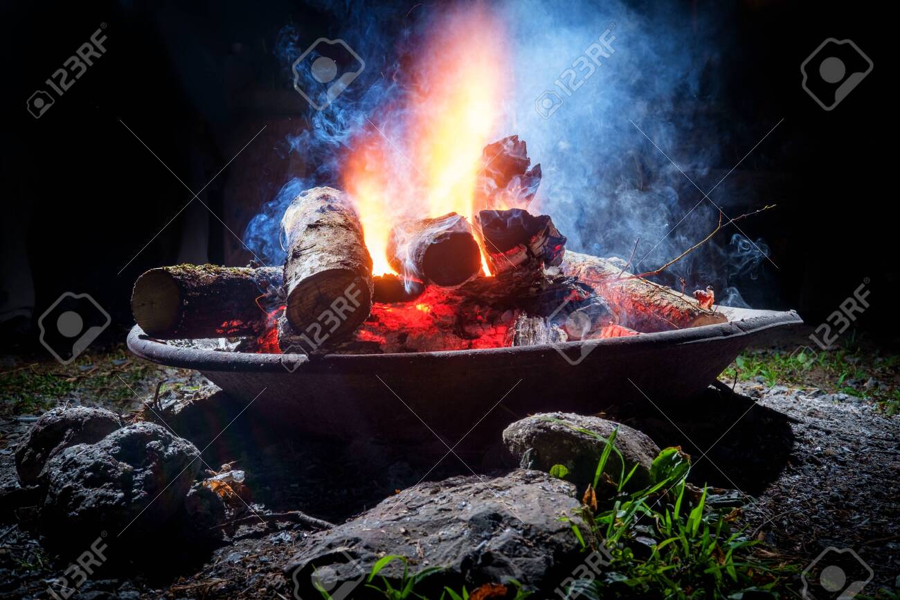 Summer Camping Fire Pit With Blue Smoke Stock Photo Picture And Royalty Free Image Image 126641125