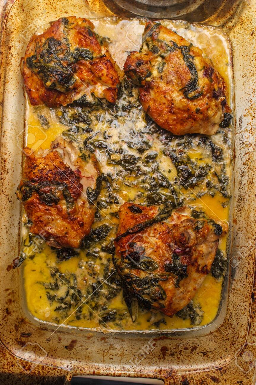 Italian Lemon Butter Chicken Thighs With Creamy Garlic Sauce Stock Photo Picture And Royalty Free Image Image 130063564