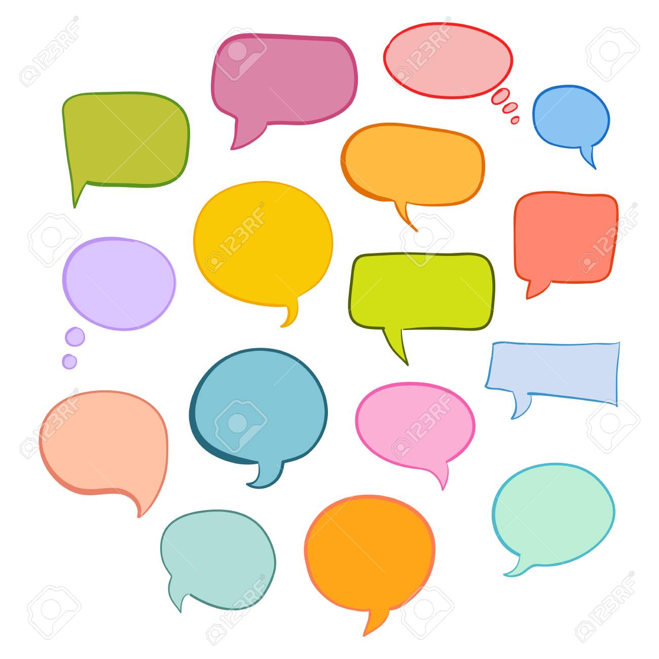 泡音声 手描き着色されたマーカーのセットのイラスト素材 ベクタ Image