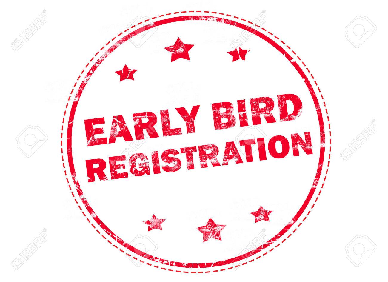 Red grunge rubber stamp with text - Early bird registration - 56036127 Red grunge rubber stamp with text - Early bird registration - 56036127