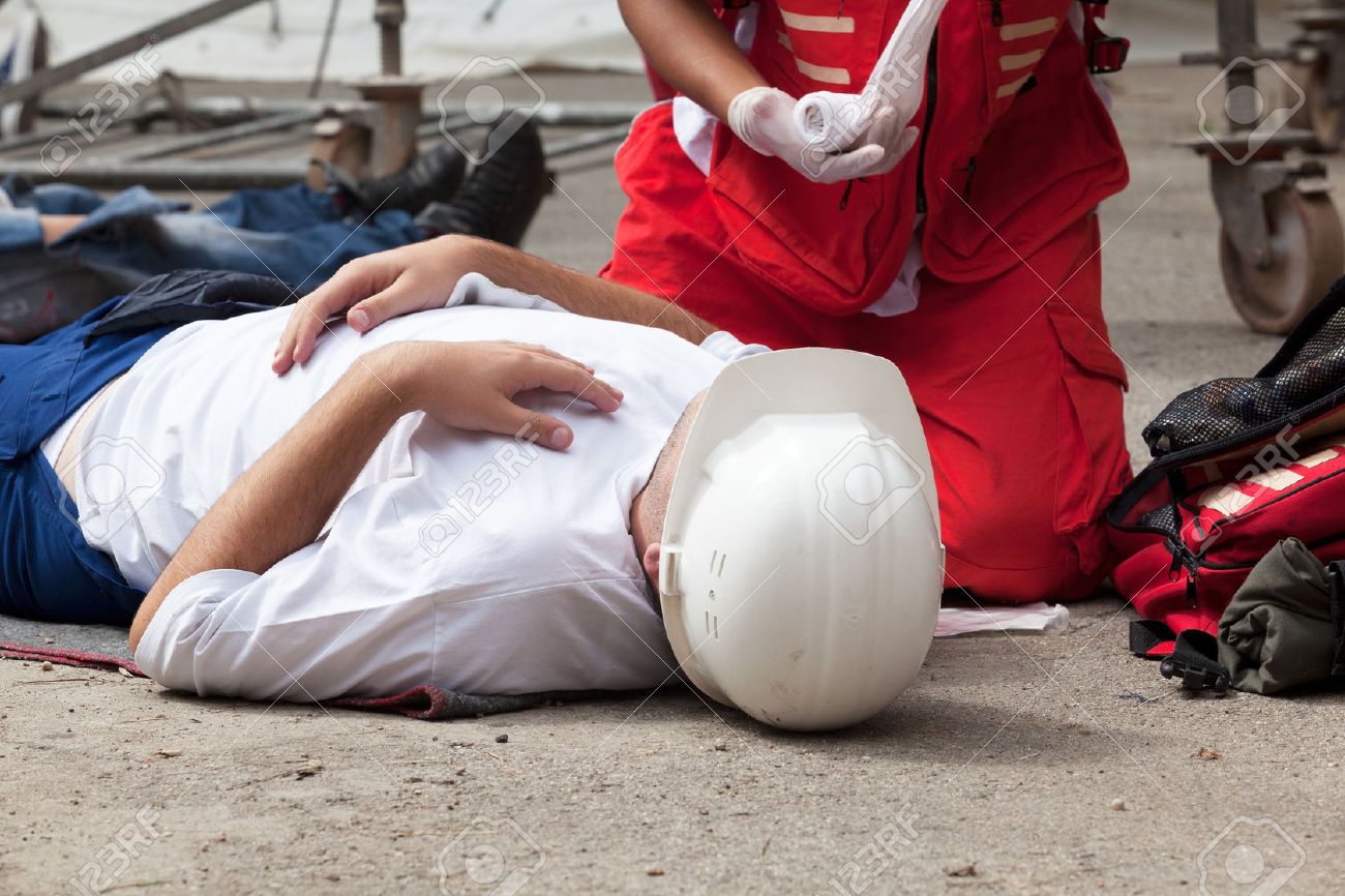 Work accident. First aid training. - 51512809 Work accident. First aid training. - 51512809