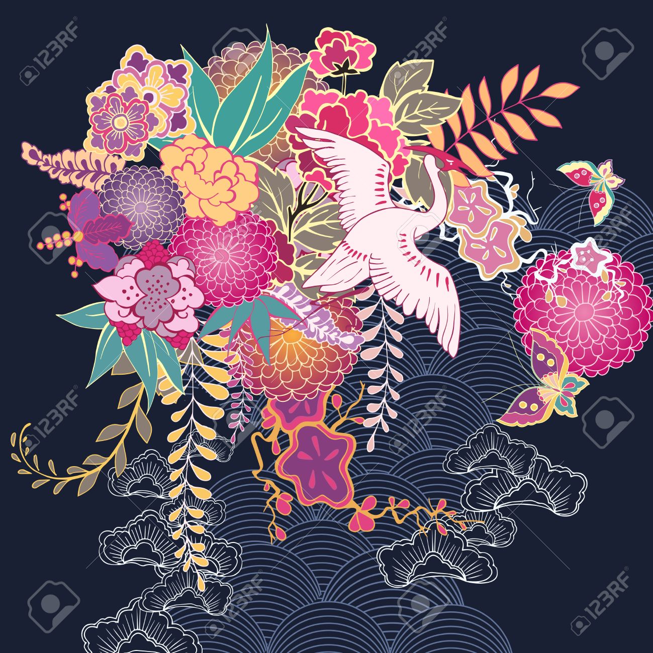 装飾的な着物の花のモチーフを図のイラスト素材 ベクタ Image 装飾的な着物の花のモチーフを図のイラスト素材 ベクタ Image