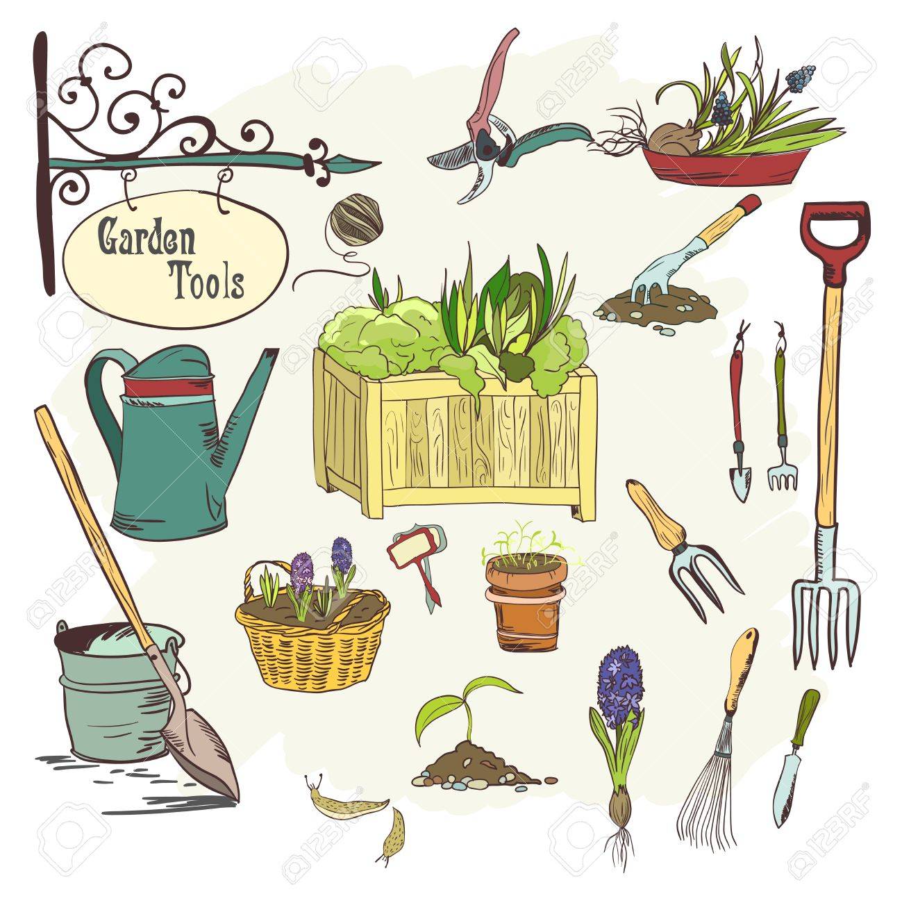 植物 花 農業および農業のための園芸工具の描かれた Sef を手します のイラスト素材 ベクタ Image 植物 花 農業および農業のための園芸工具の描かれた Sef を手します のイラスト素材 ベクタ Image