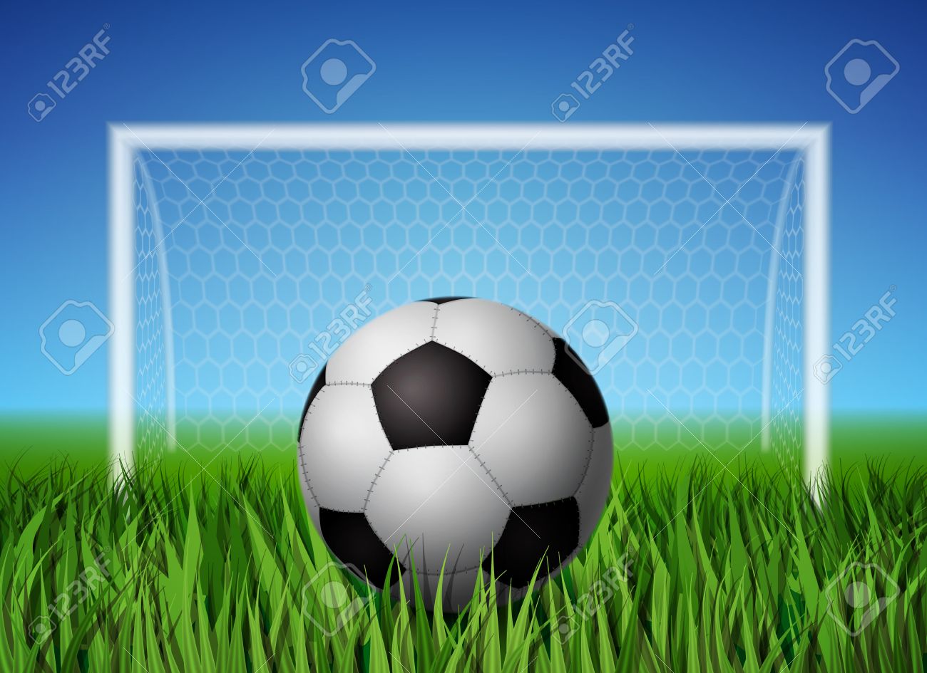 Realistische Fussball Und Gras Feld Mit Toren Fur Fussball Hintergrund Plakat Vorlage Illustration Lizenzfrei Nutzbare Vektorgrafiken Clip Arts Illustrationen Image