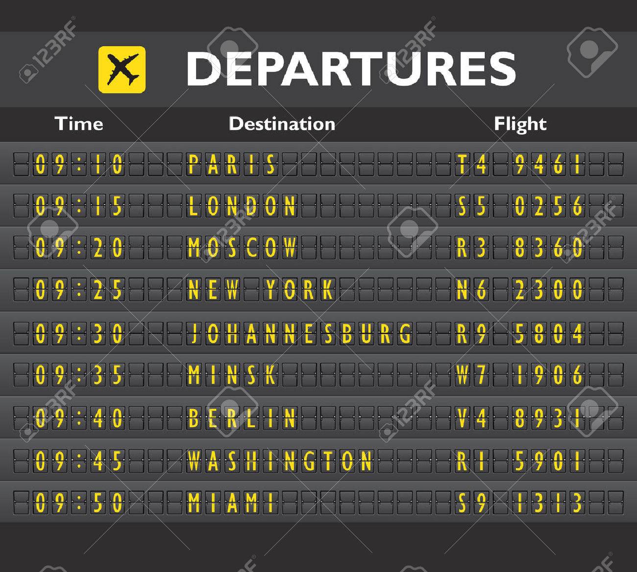 Airport departure arrival destination mechanical analog old style counter board template vector illustration - 27827718 Airport departure arrival destination mechanical analog old style counter board template vector illustration - 27827718