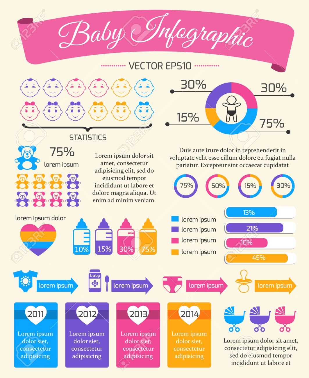 baby child infographic presentation template with charts and baby charts