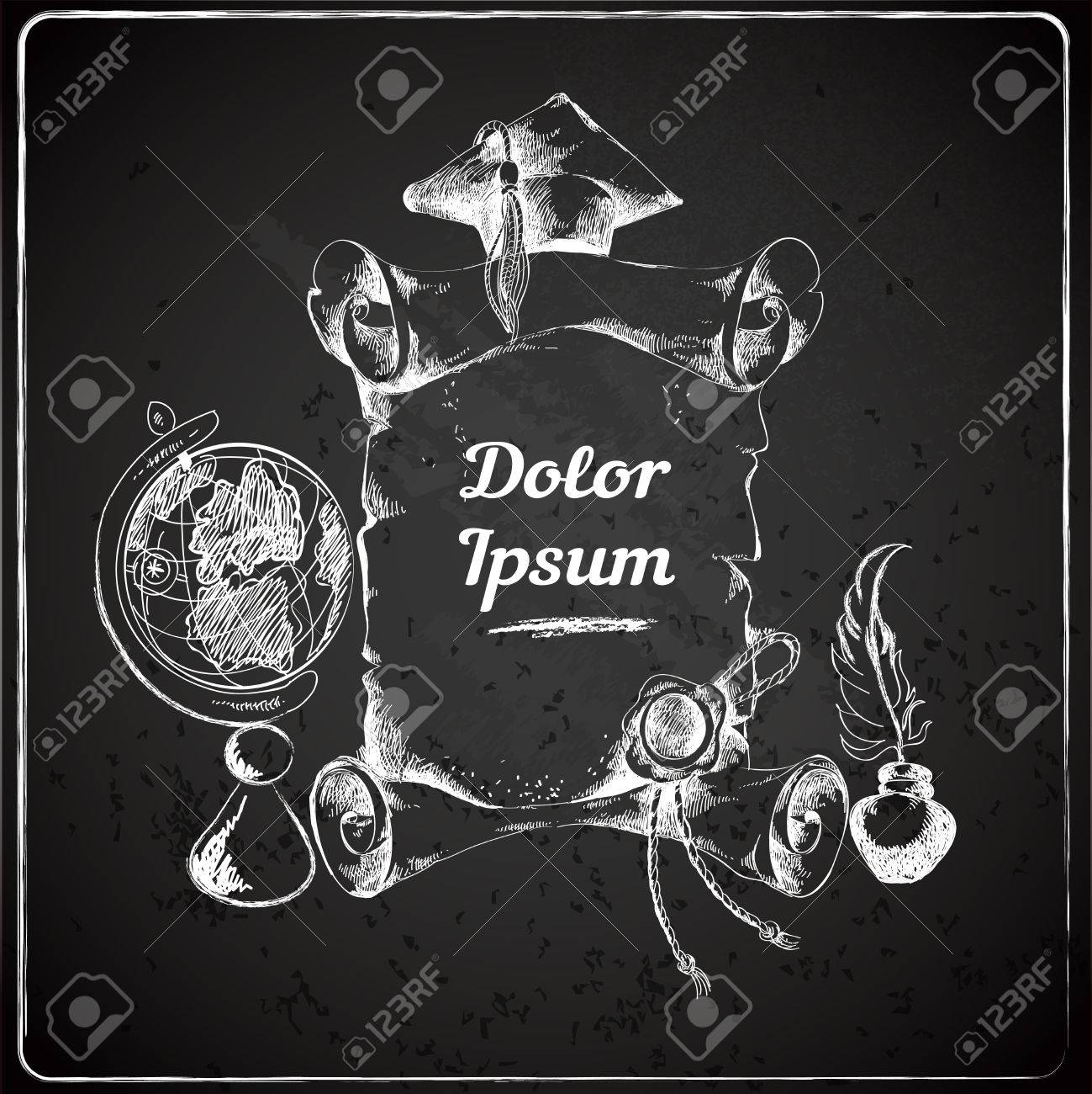 大学大学黒板ヴィンテージ卒業証書インク ポット ベクトル イラストのイラスト素材 ベクタ Image