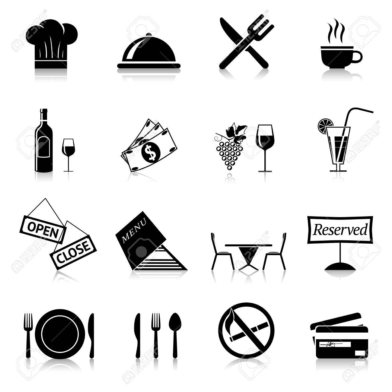 レストランの料理料理や黒と白のアイコンを提供設定分離ベクトル イラストのイラスト素材 ベクタ Image