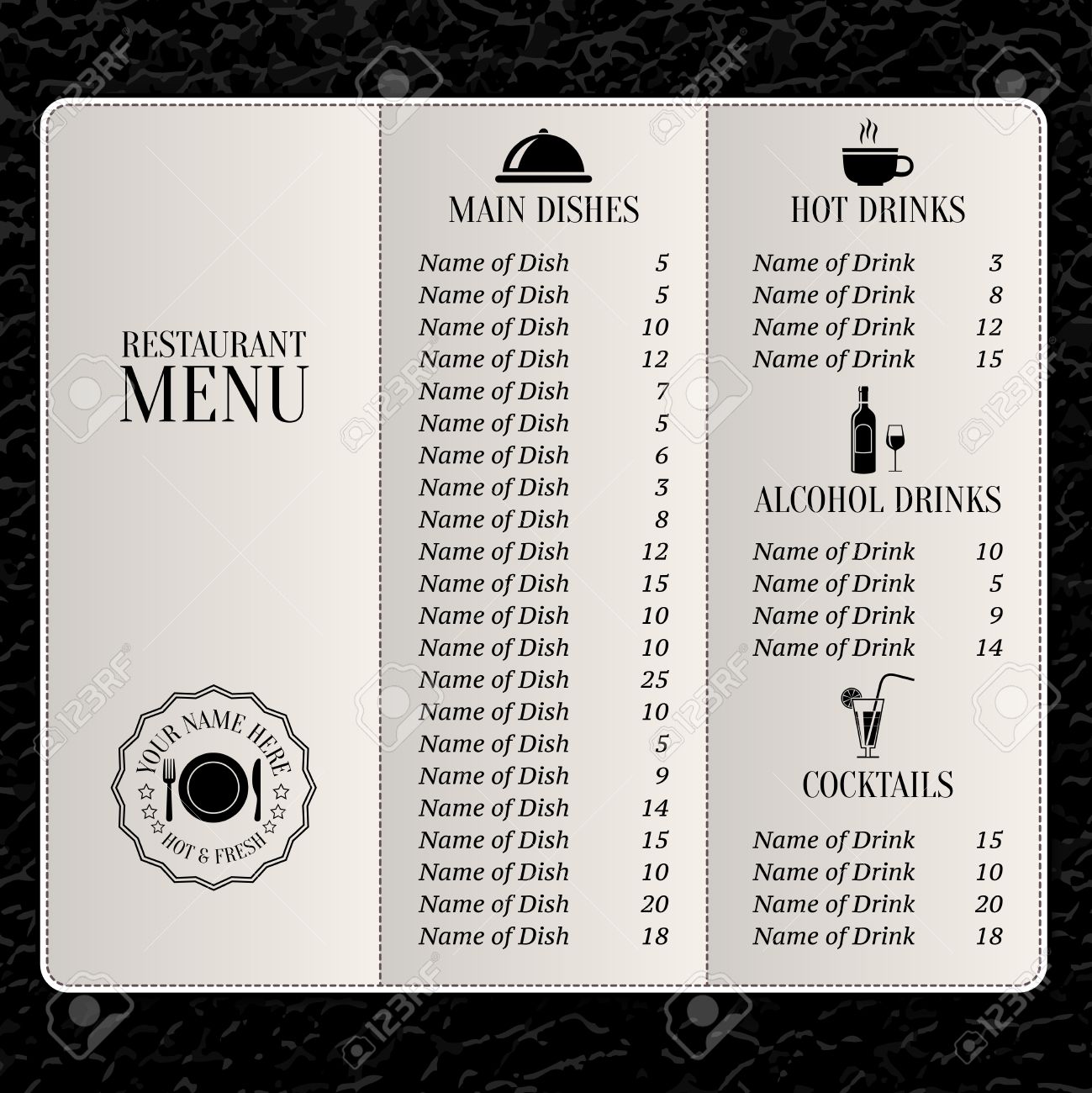 restaurant menu list with