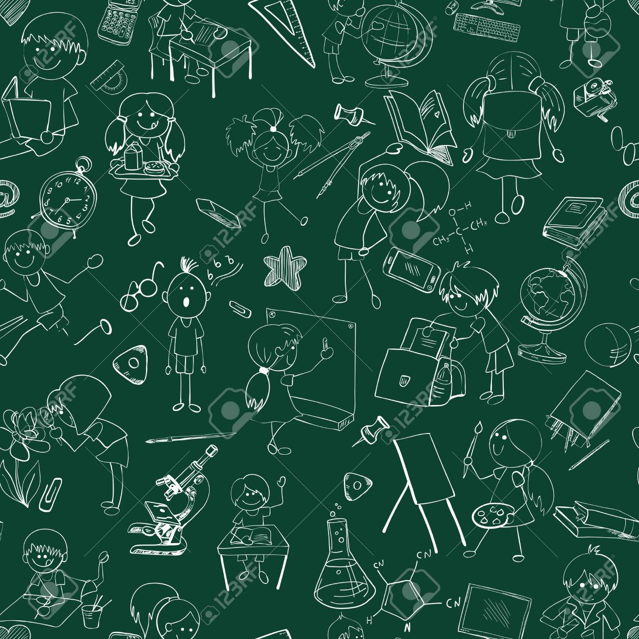 decorative school children studying singing drawing on chalkboard chalkboard education