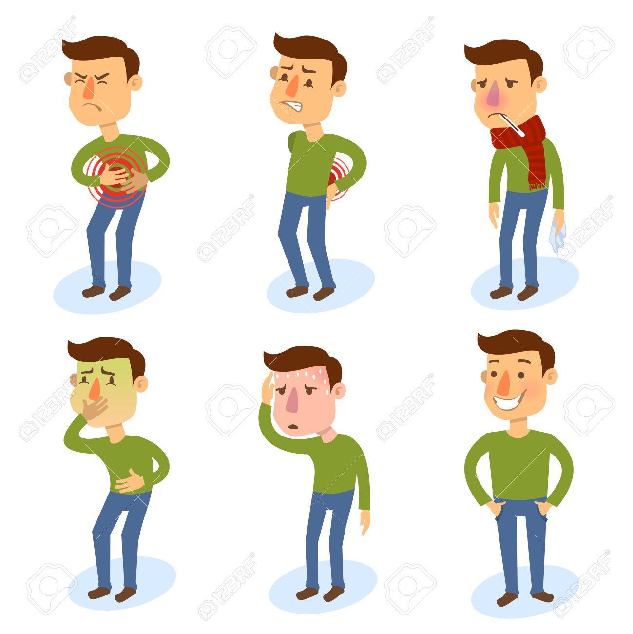 Sick characters set of people with pain and diseases isolated vector illustration. - 31011004 Sick characters set of people with pain and diseases isolated vector illustration. - 31011004