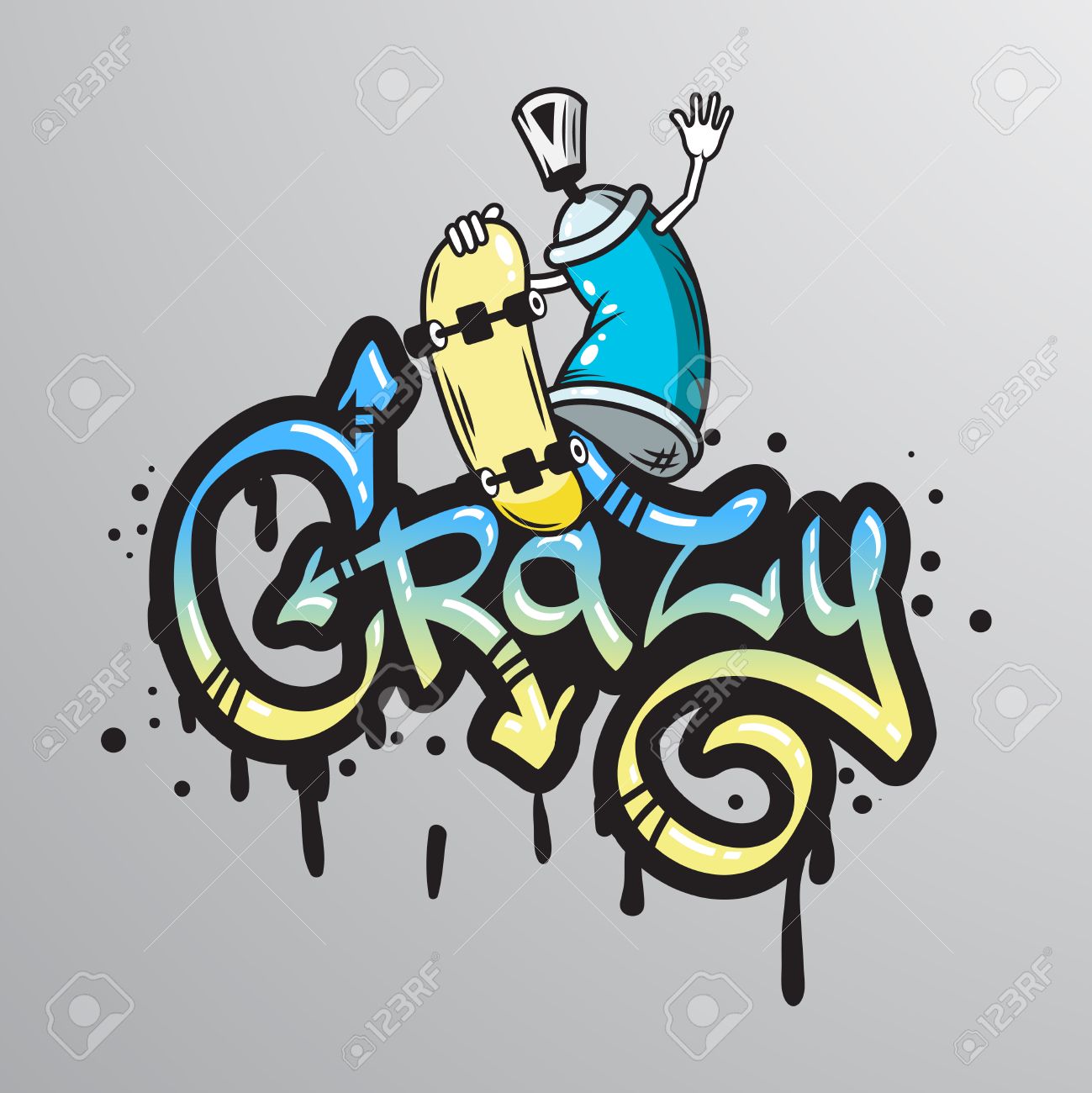 Graffiti Spray Can Crazy Character With Skateboard Composition Royalty Free Cliparts Vectors And Stock Illustration Image 31467623