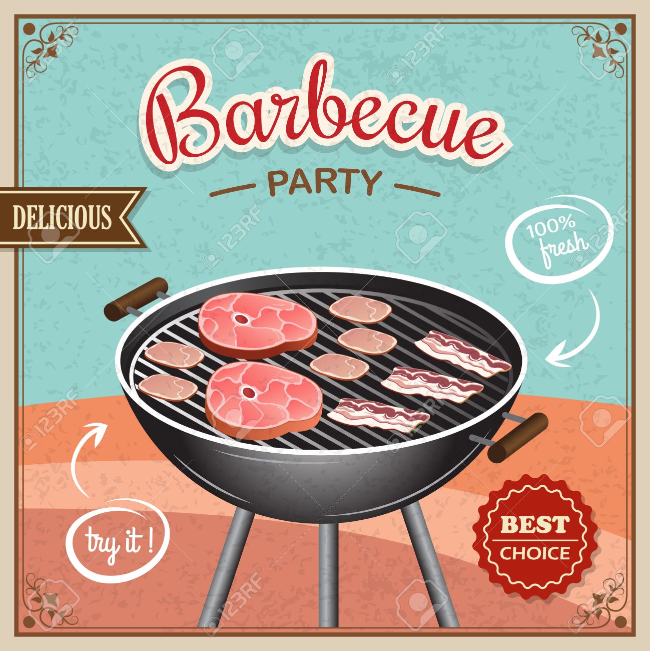 bbq grill party best choice flyer promo restaurant poster vector