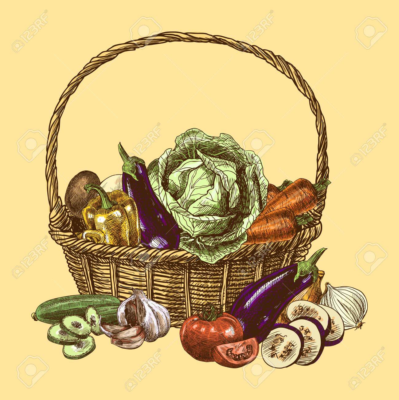 Vehiculos En Cesta Color De Los Alimentos Frescos Organicos Naturales Dibujan Conjunto Ilustracion Decorativa Ilustraciones Vectoriales Clip Art Vectorizado Libre De Derechos Image 32938224