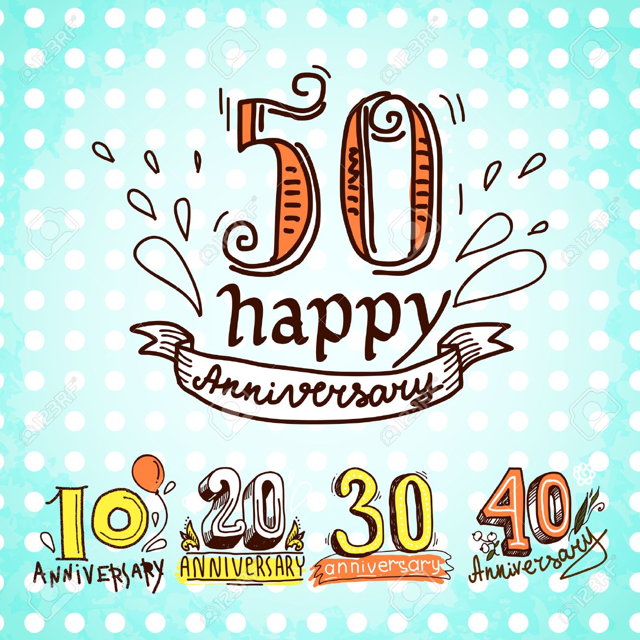 Anniversary Celebration Ceremony Congratulations Sketch 10 20 30 40 50  Signs Colored Collection Set Illustration Royalty Free SVG, Cliparts,  Vectors, and Stock Illustration. Image 32938737., image size:1300x1300