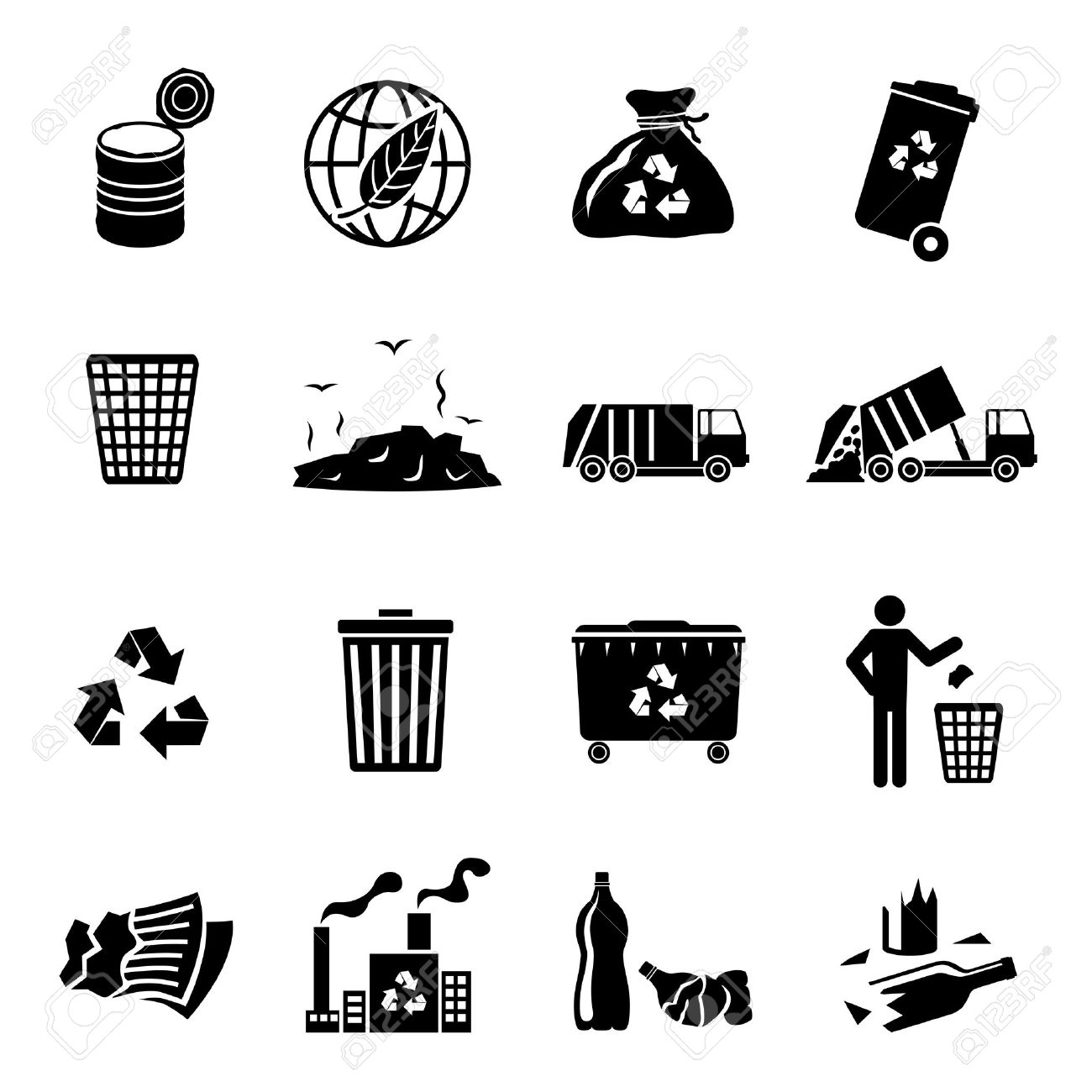 Garbage recycling icons black set of landfill trash truck dump isolated illustration - 32945848 Garbage recycling icons black set of landfill trash truck dump isolated illustration - 32945848