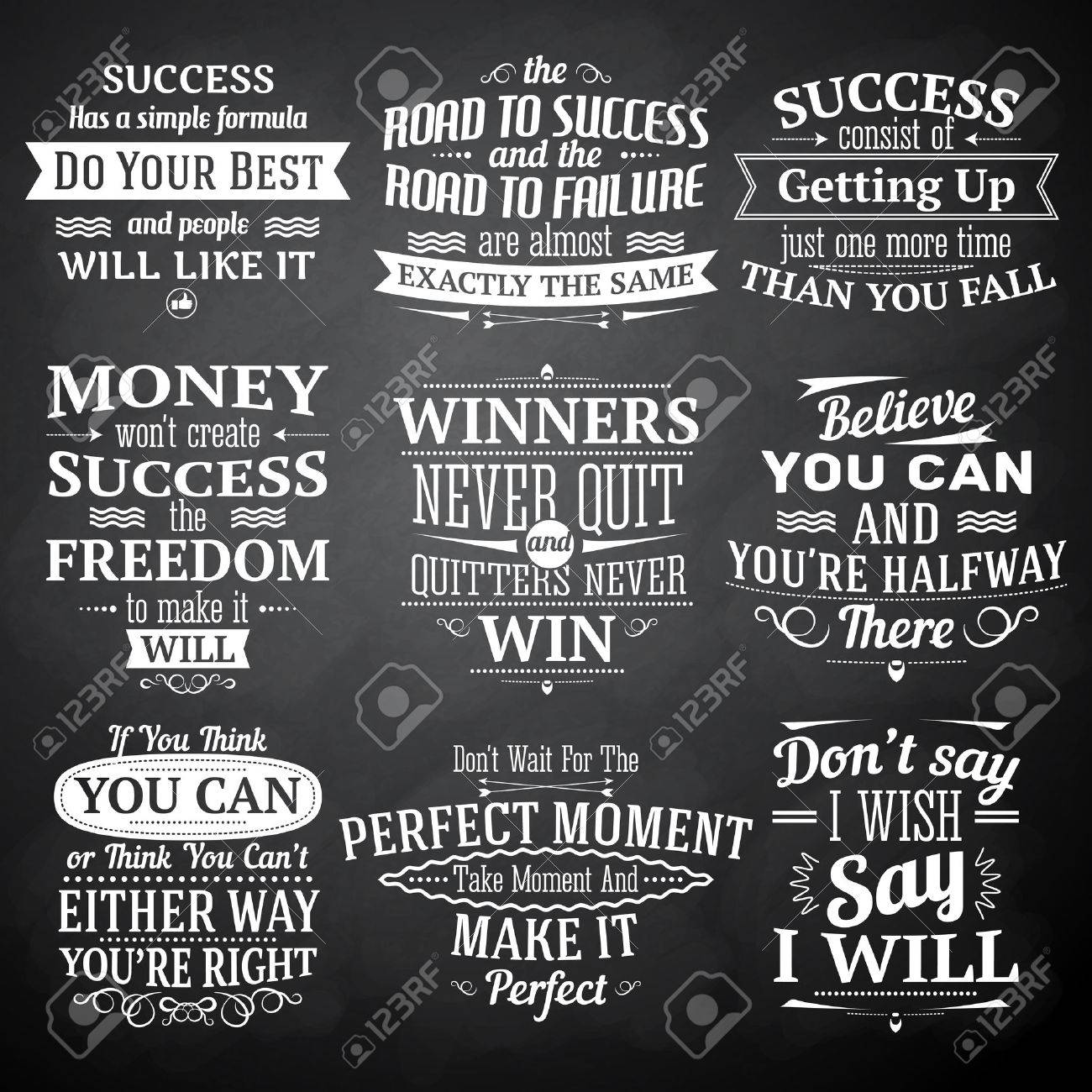 Success Motivational And Inspirational Quotes Chalkboard Emblems