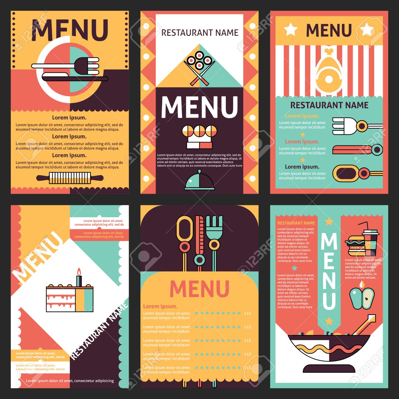 abstract modern restaurant menu list designs set with decorative