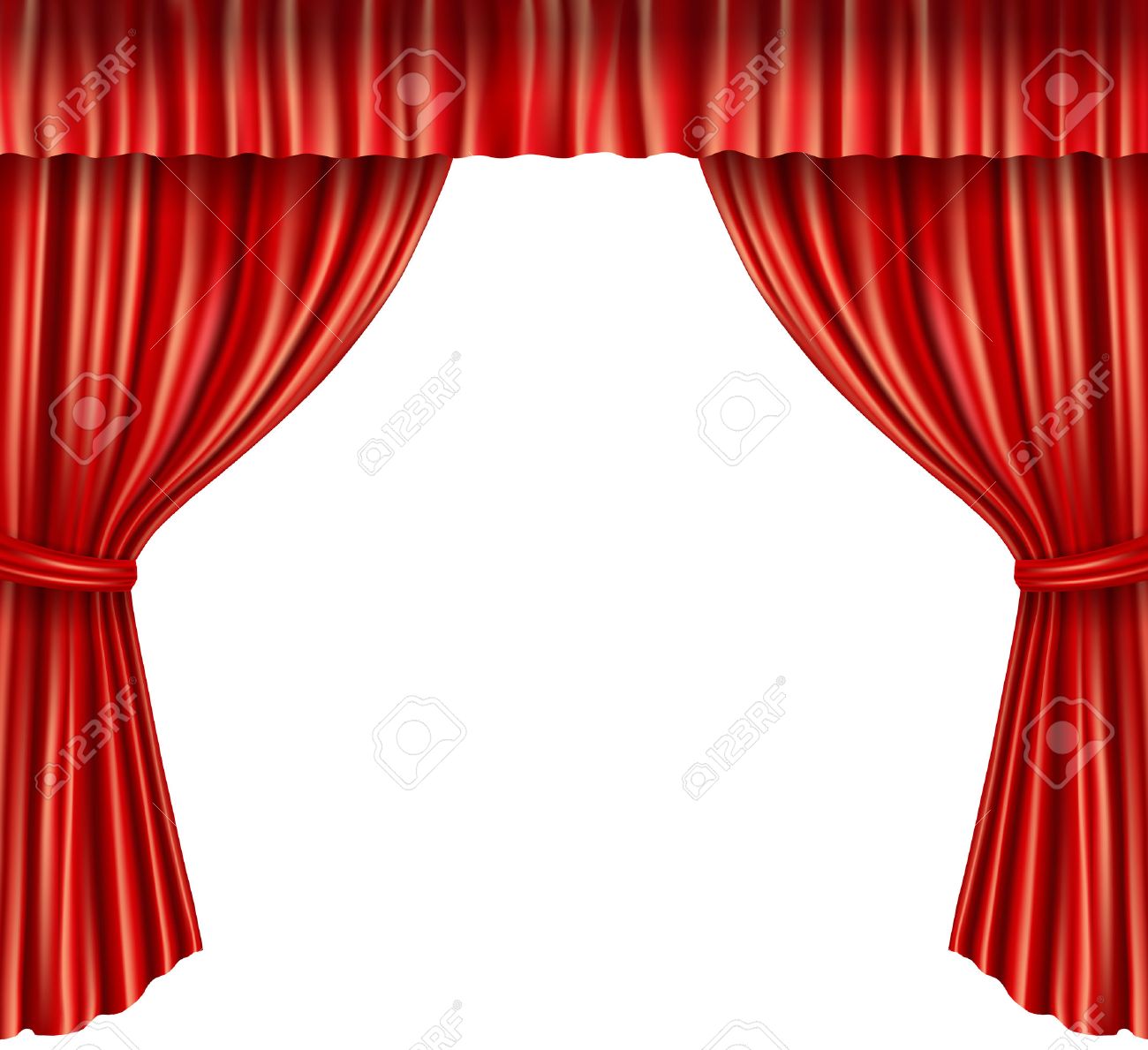 劇場ステージ赤いベルベット白い背景ベクトル イラストに分離されたレトロなスタイルのカーテンを開くのイラスト素材 ベクタ Image