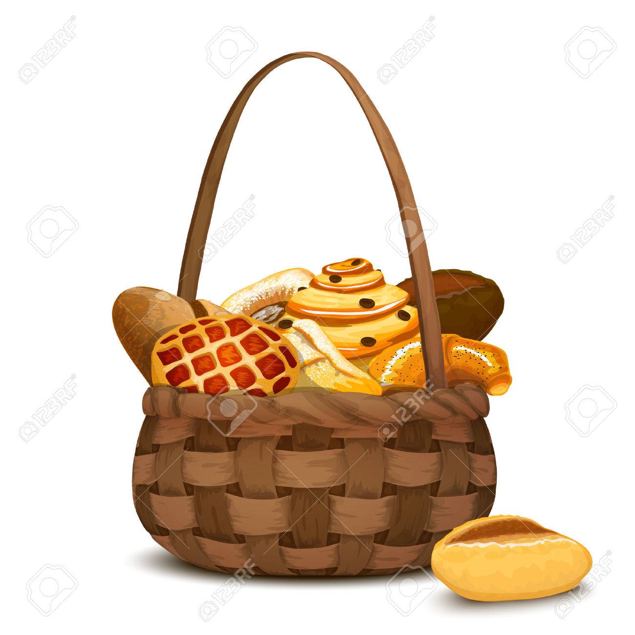 Fresh Bakery And Bread In Traditional Handmade Hamper Basket Vector  Illustration Royalty Free SVG, Cliparts, Vectors, and Stock Illustration.  Image 35431224., image size:1300x1300