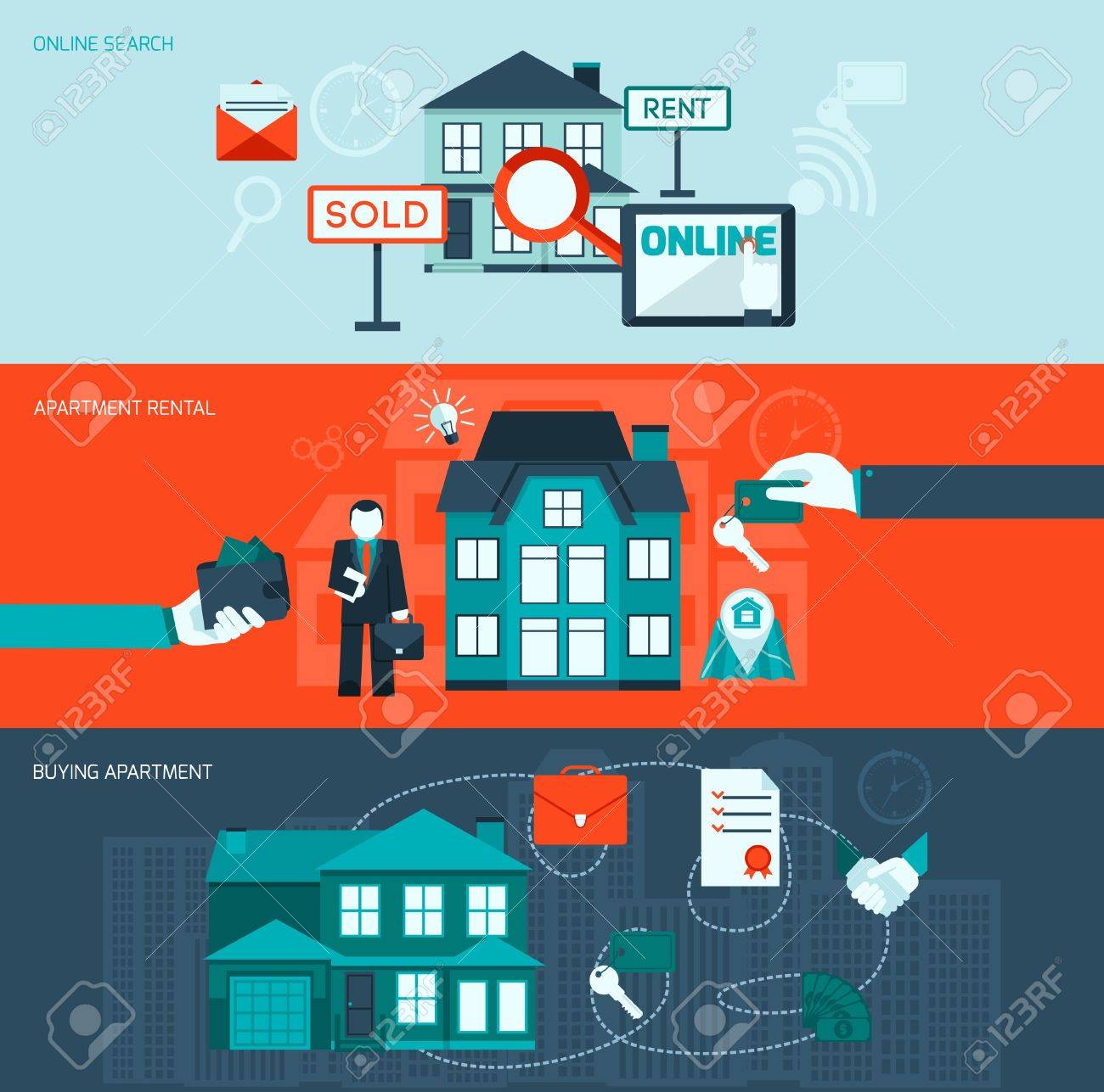 real estate flat horizontal banner set with online search real estate flat horizontal banner set with online search
