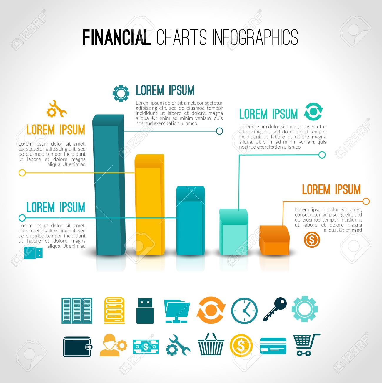 finance charts infographic set with financial security business financial charts images