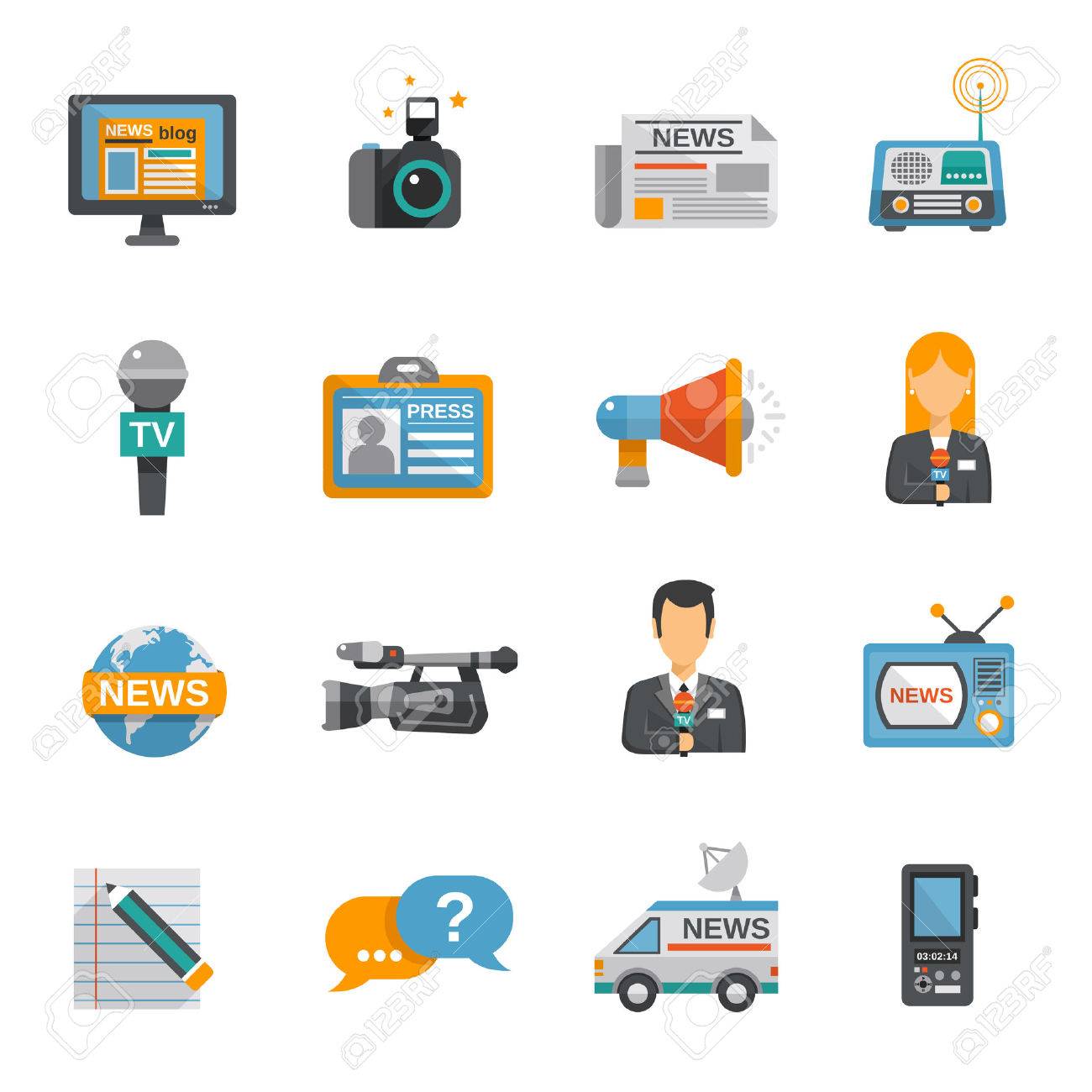 Journalist icon flat set with camera microphone tv van isolated vector illustration - 36520151 Journalist icon flat set with camera microphone tv van isolated vector illustration - 36520151