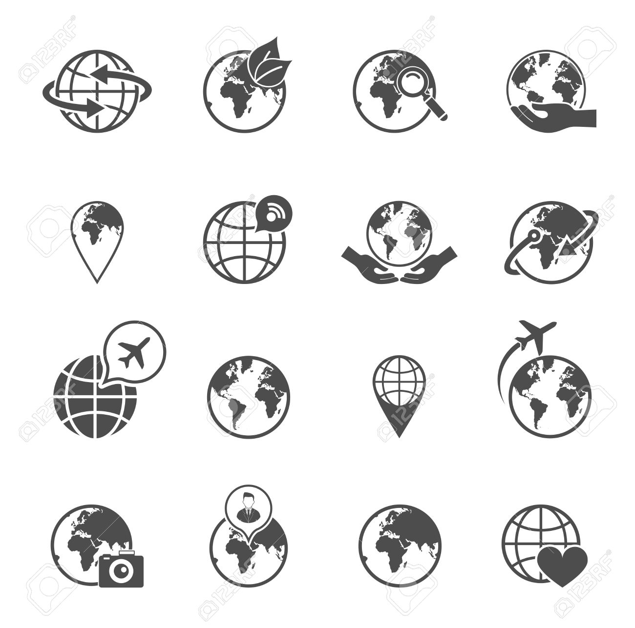 地球生態旅行記号絵文字セット愛惑星手黒の抽象的な分離ベクトル図を保存 のイラスト素材 ベクタ Image