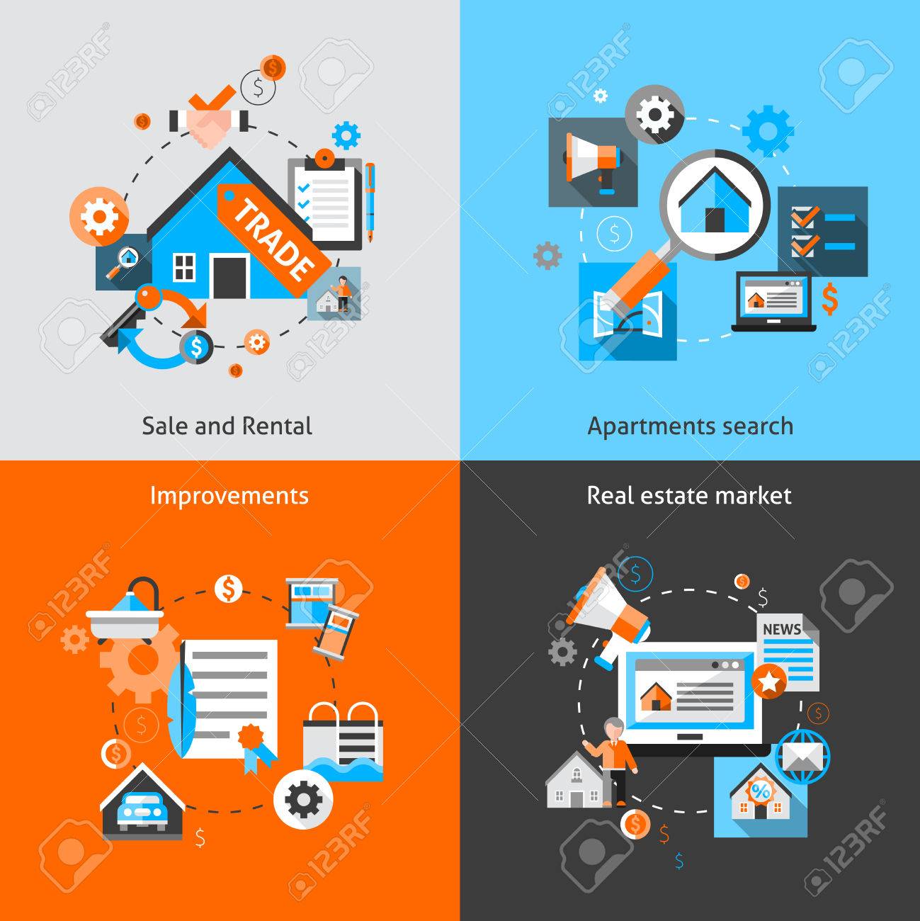 real estate design concept set with sale and rental market real estate design concept set with sale and rental market