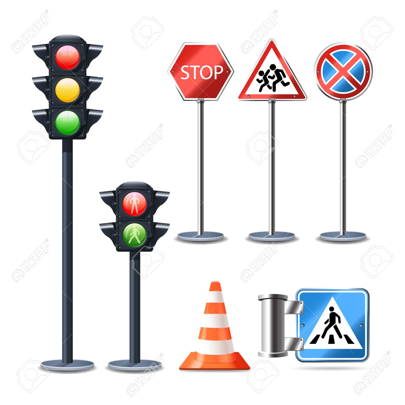 Verkeersbord En Verlichting Realistische 3D Decoratieve Pictogrammen ... Verkeersbord En Verlichting Realistische 3D Decoratieve Pictogrammen ...