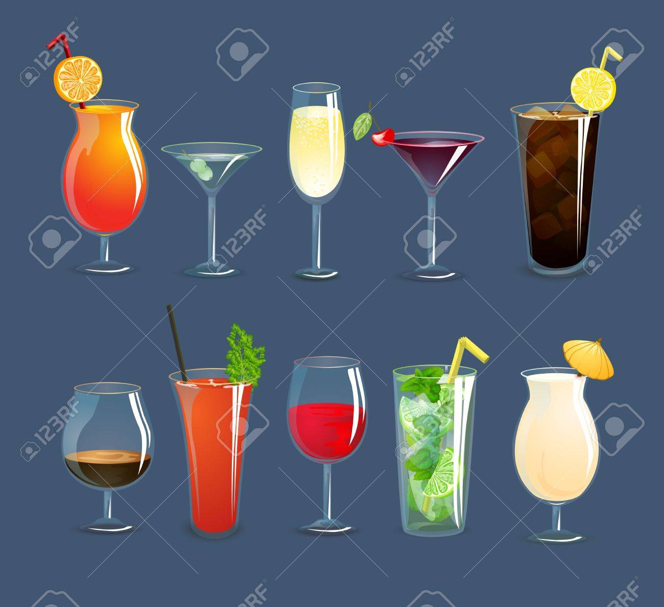 Alcohol drinks and cocktails in glasses decorative icons set isolated vector illustration - 38301850 Alcohol drinks and cocktails in glasses decorative icons set isolated vector illustration - 38301850