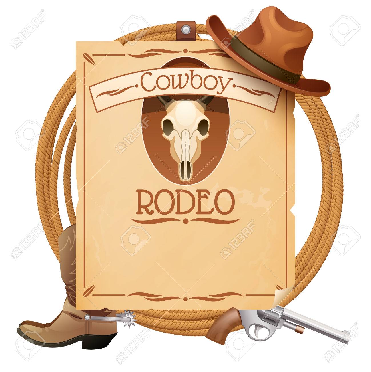 Rodeo Retro Wild West Poster With Cowboy Hat Boots And Gun Vector  Illustration Royalty Free SVG, Cliparts, Vectors, and Stock Illustration.  Image 38995240., image size:1299x1300