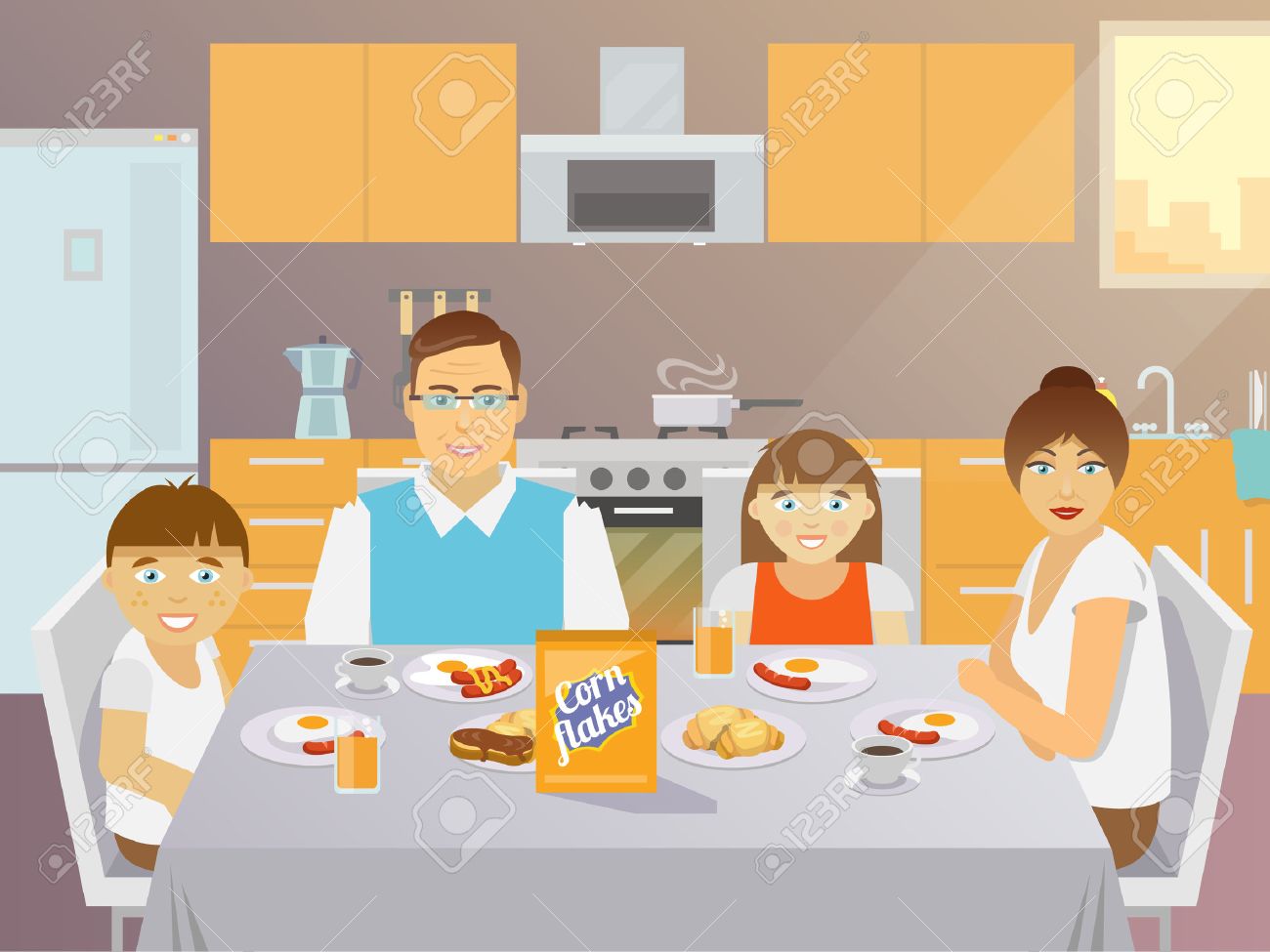 Jolie P¨re M¨re Fils Et Petit déjeuner Famille Fille Manger L Jolie p¨re m¨re fils et petit déjeuner famille fille manger l intérieur cuisine