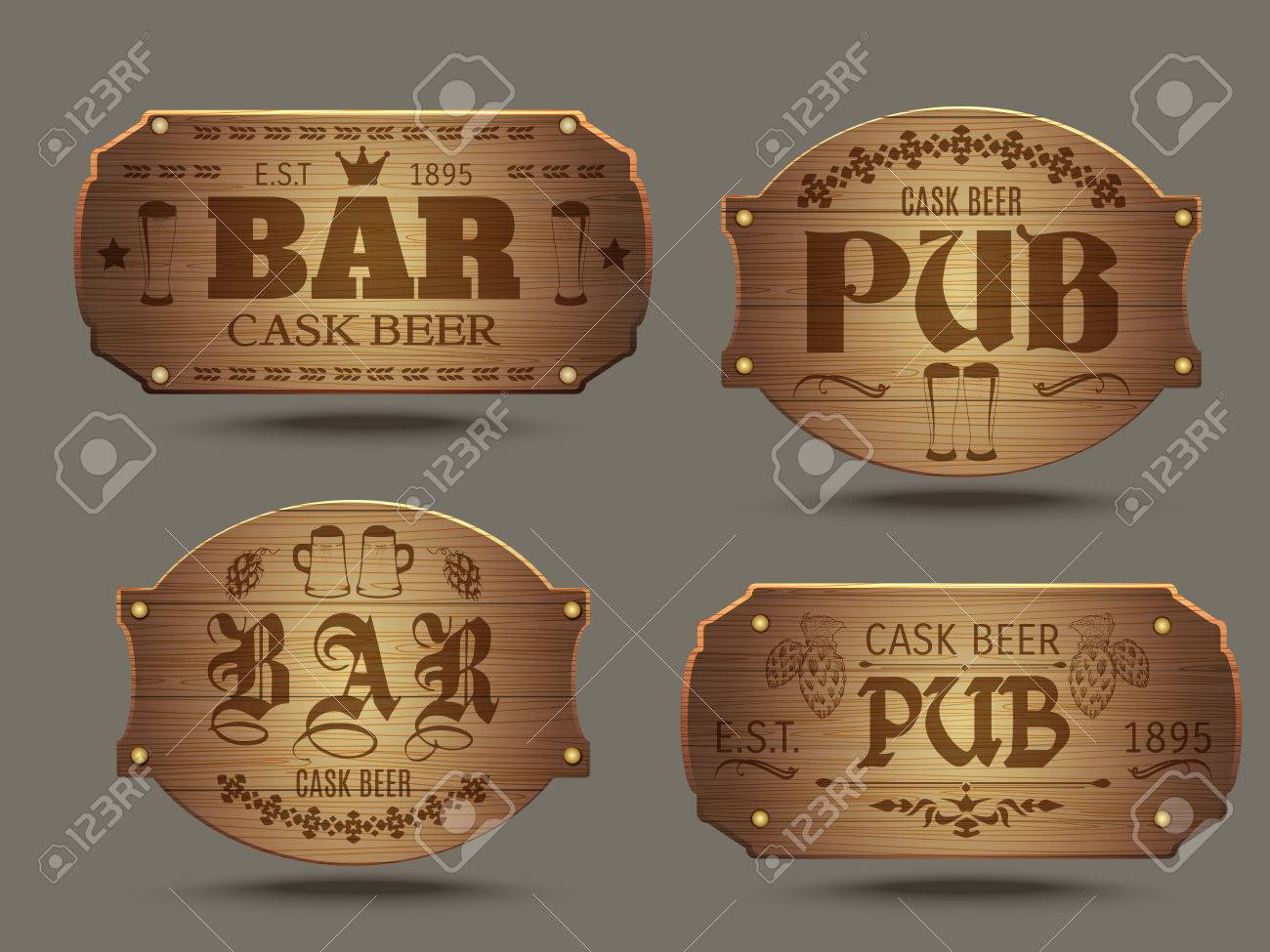 Pub Wooden Old fashioned Signs Set For Craft Cast Ale Beer Tasting - 1300x975 - jpeg Old Fashioned Food Signs