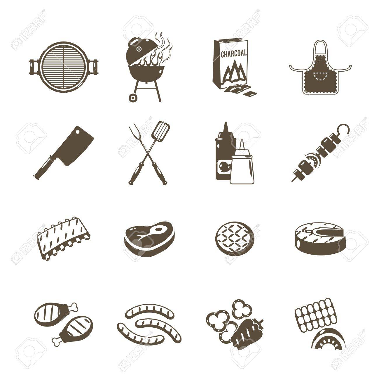 Barbecue grill and outdoor summer picnic utensil icons black set isolated vector illustration - 40459275 Barbecue grill and outdoor summer picnic utensil icons black set isolated vector illustration - 40459275