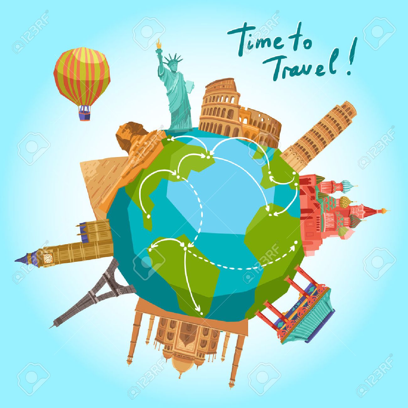 Travel background with world landmarks around the globe vector illustration - 40442750 Travel background with world landmarks around the globe vector illustration - 40442750