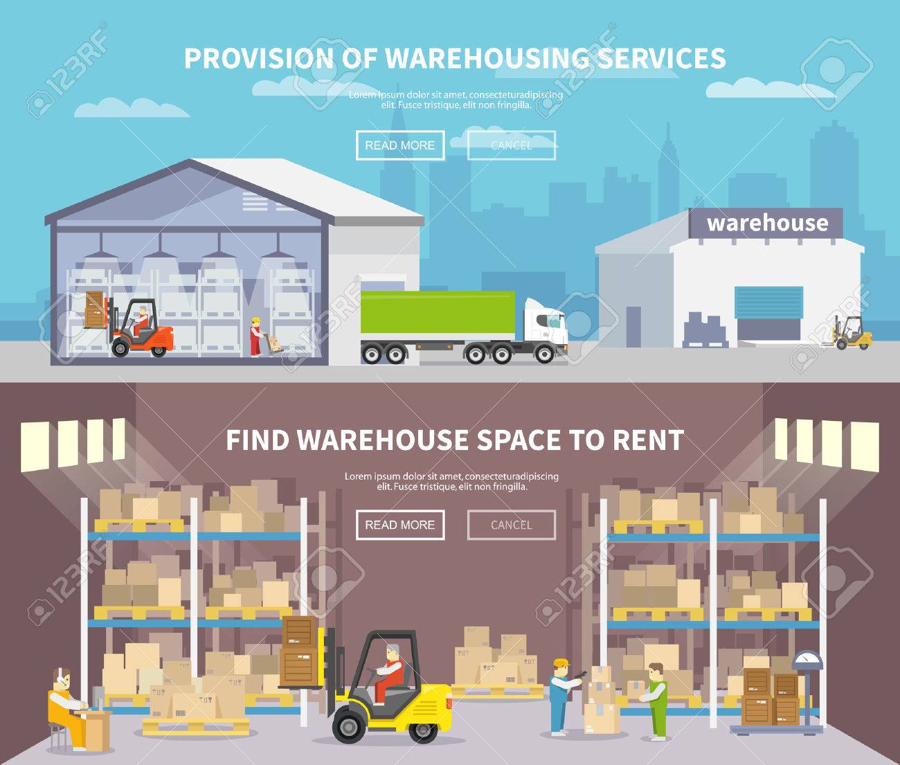 Warehouse banner set with shipping and delivery flat elements isolated vector illustration - 41538101 Warehouse banner set with shipping and delivery flat elements isolated vector illustration - 41538101