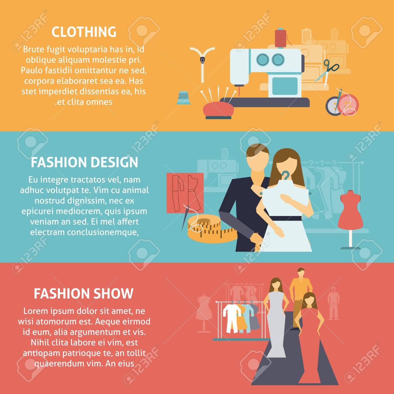 clothes designer horizontal banners set with clothing production