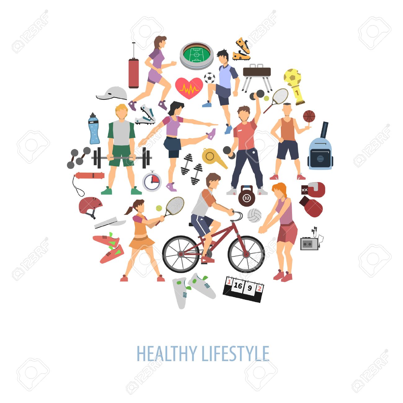 Healthy lifestyle concept with people playing sport games flat vector illustration - 41892056 Healthy lifestyle concept with people playing sport games flat vector illustration - 41892056