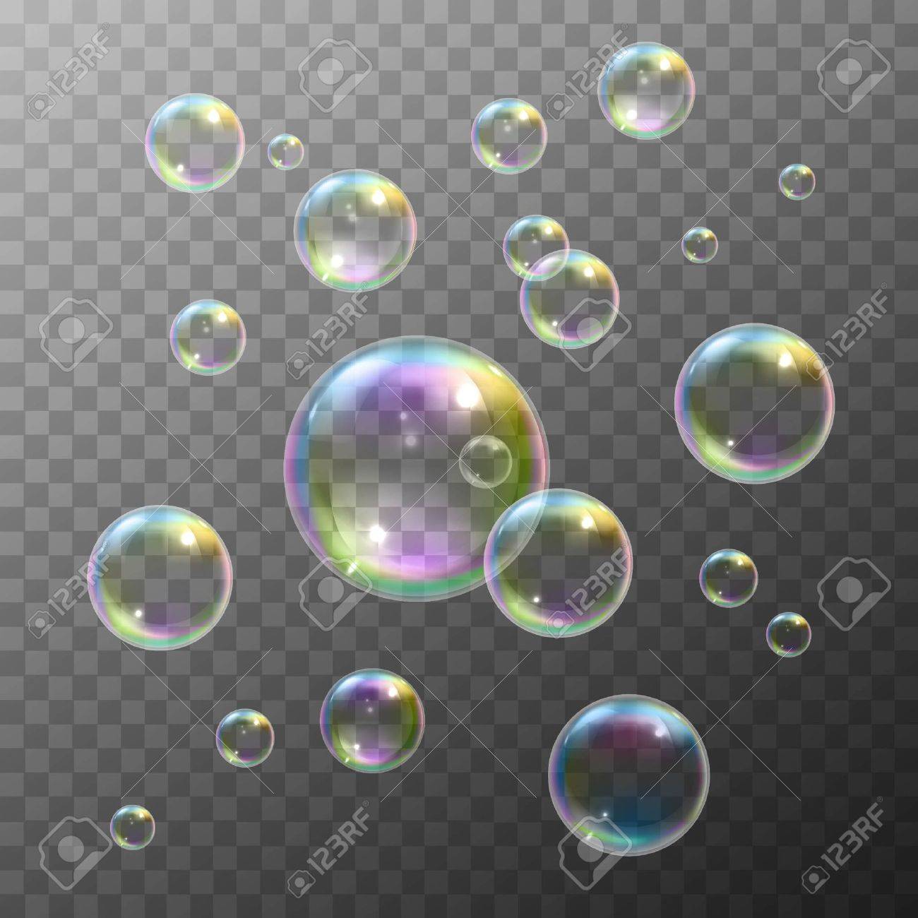 Réaliste bulles de savon avec arc en ciel réflexion, créé isolé illustration vectorielle Réaliste bulles de savon avec arc en ciel réflexion, créé isolé illustration vectorielle