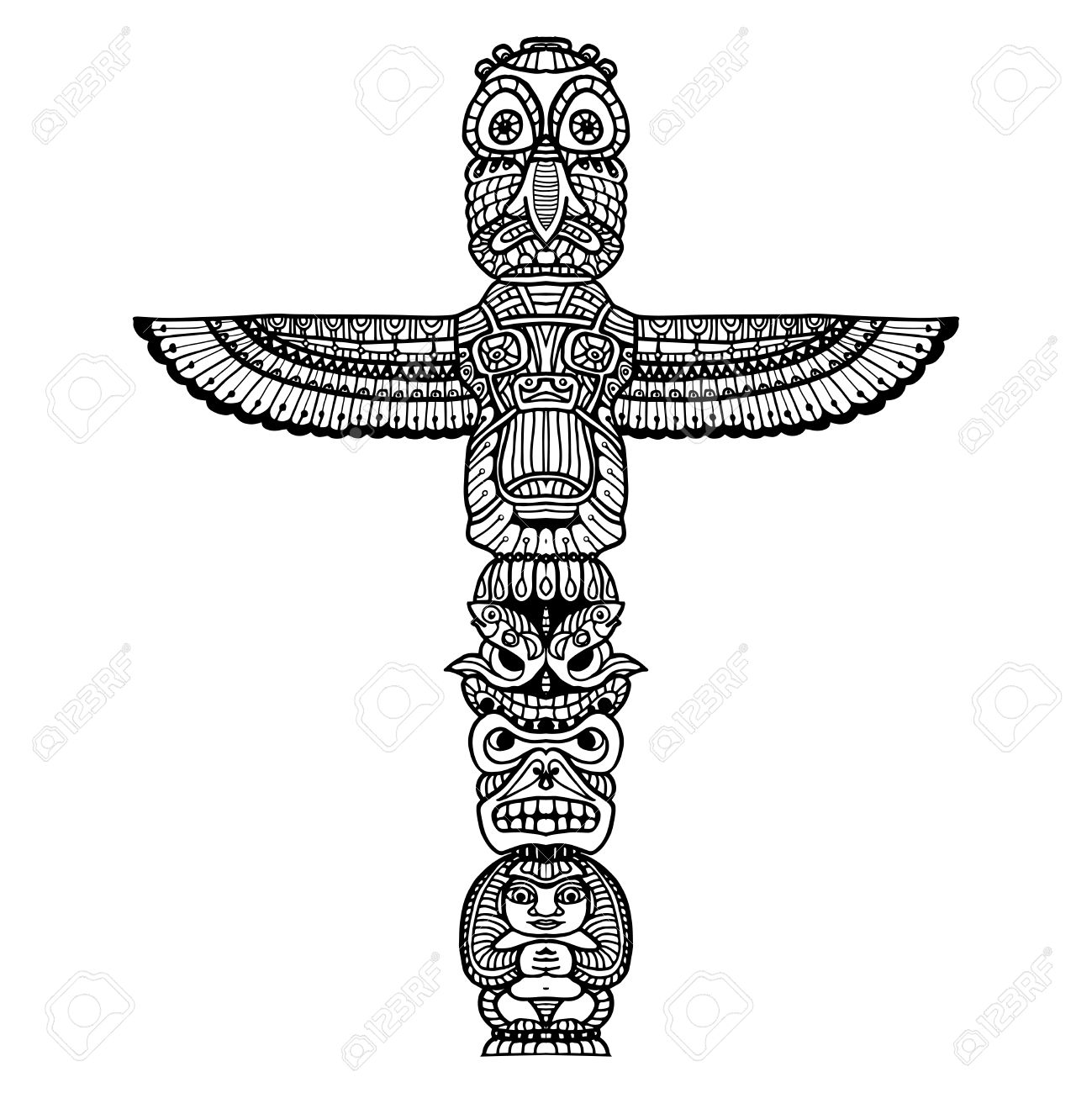 Doodle Totem Religieux Traditionnel Indien Isole Sur Fond Blanc Illustration Vectorielle Clip Art Libres De Droits Vecteurs Et Illustration Image 44389542