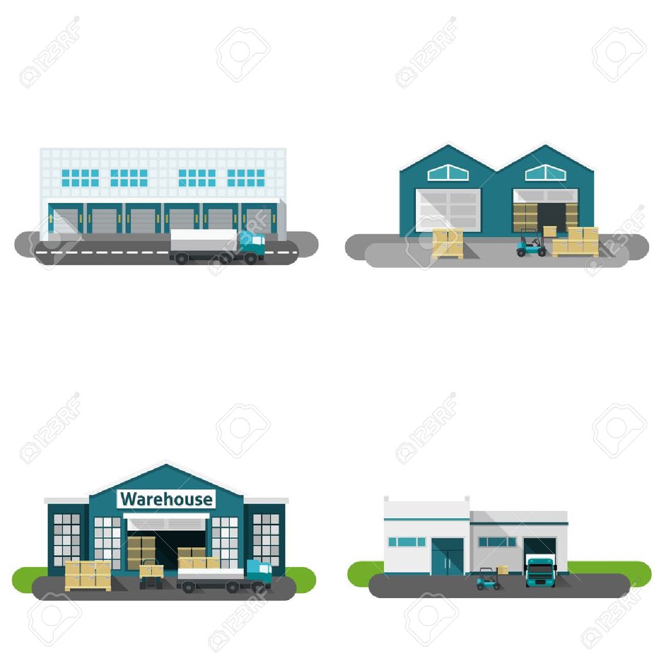 輸送車分離ベクトル イラスト倉庫建物フラット アイコンを設定します のイラスト素材 ベクタ Image