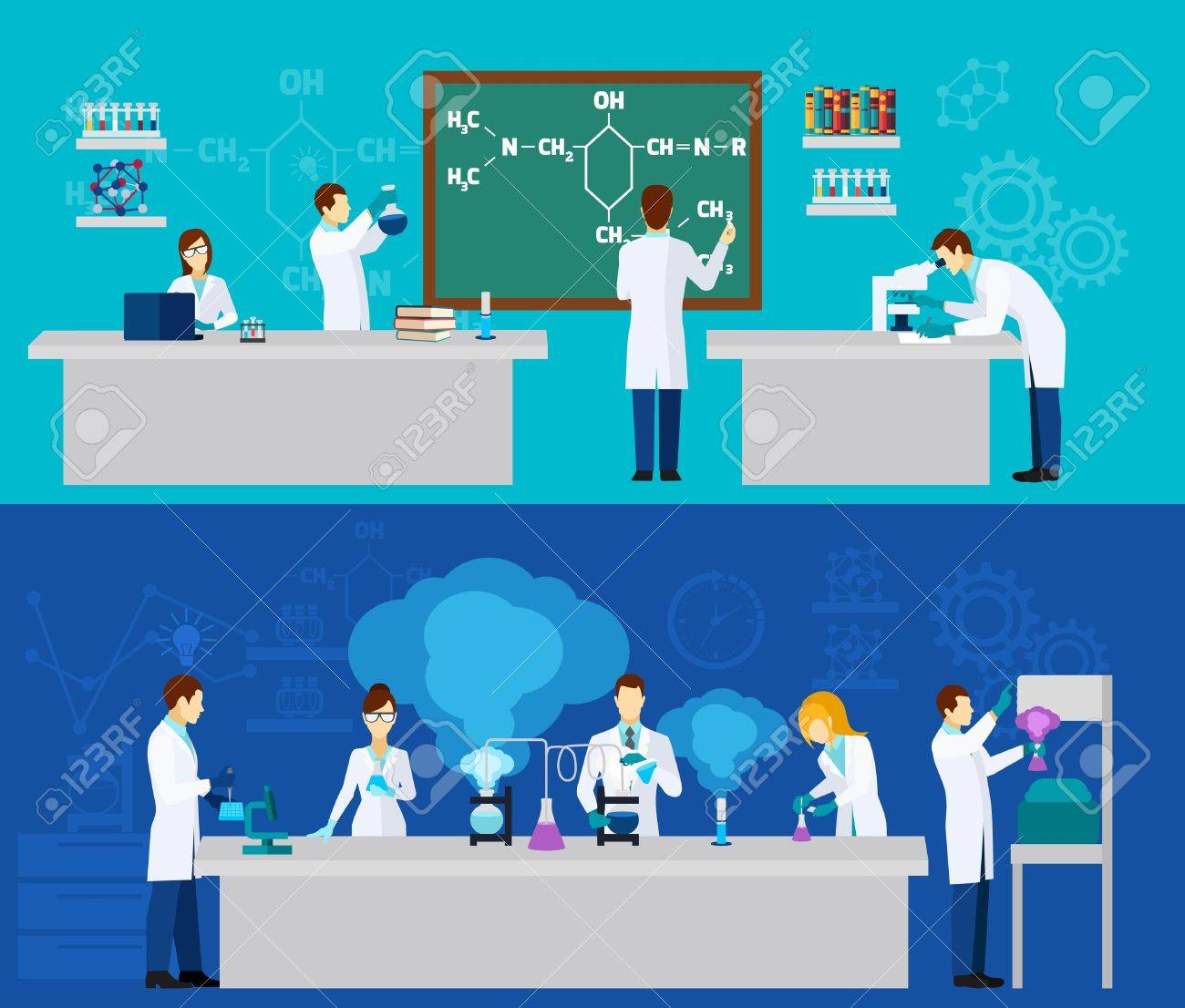 Scientist horizontal banner set with people in chemistry lab isolated vector illustration - 45319592 Scientist horizontal banner set with people in chemistry lab isolated vector illustration - 45319592
