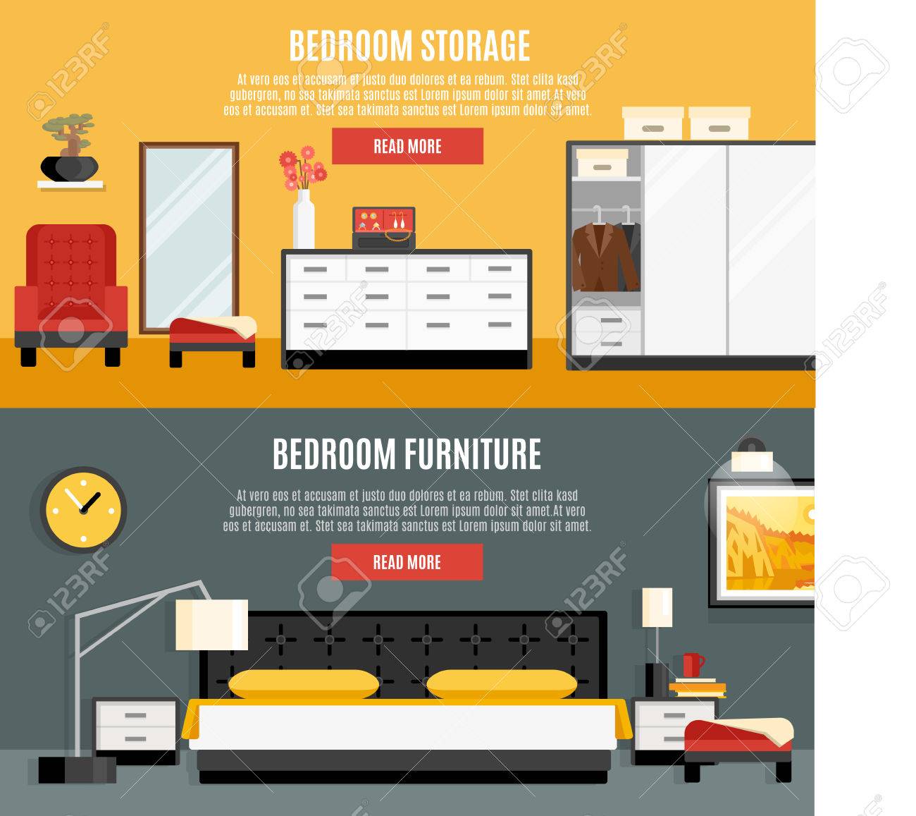 寝室横バナー家具 収納フラット分離ベクトル イラスト セットのイラスト素材 ベクタ Image
