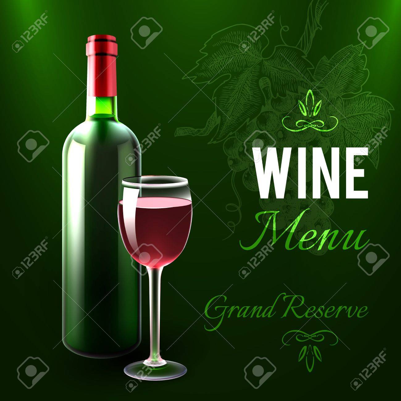 Download Wine Menu Template With Red Wine Bottle And Glass Realistic Vector Royalty Free Cliparts Vectors And Stock Illustration Image 45805069