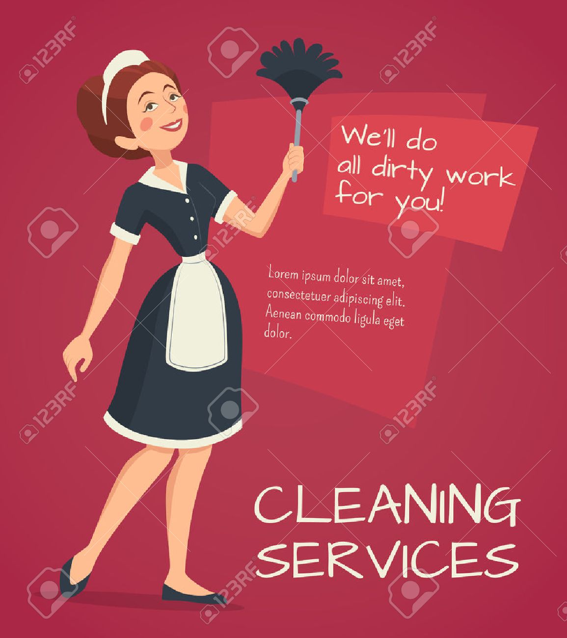 cleaning service advertisement with cleaning woman in classic cleaning services advertisement