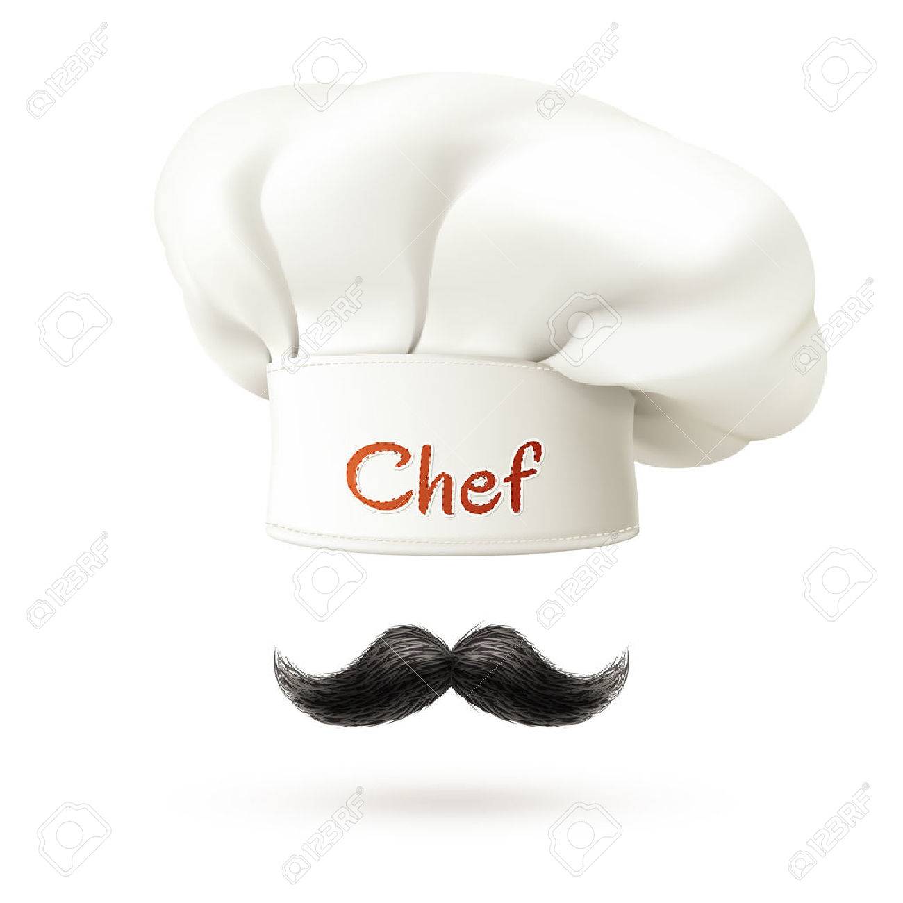 Chef Realistic Concept With White Hat And Mustache Isolated Vector Royalty Free Cliparts Vectors And Stock Illustration Image