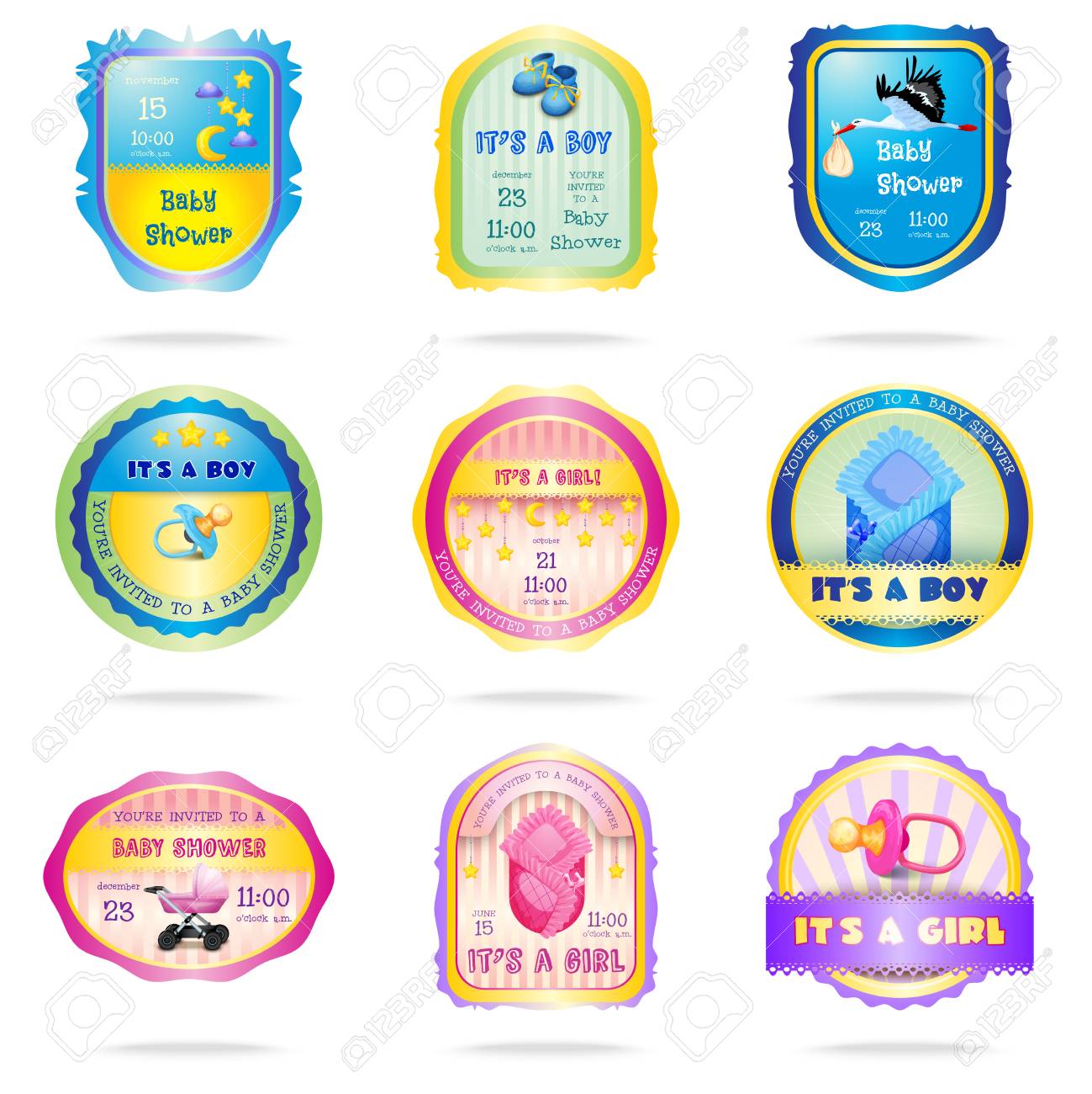 baby shower emblems set with newborn girl and boy announcements boy announcements